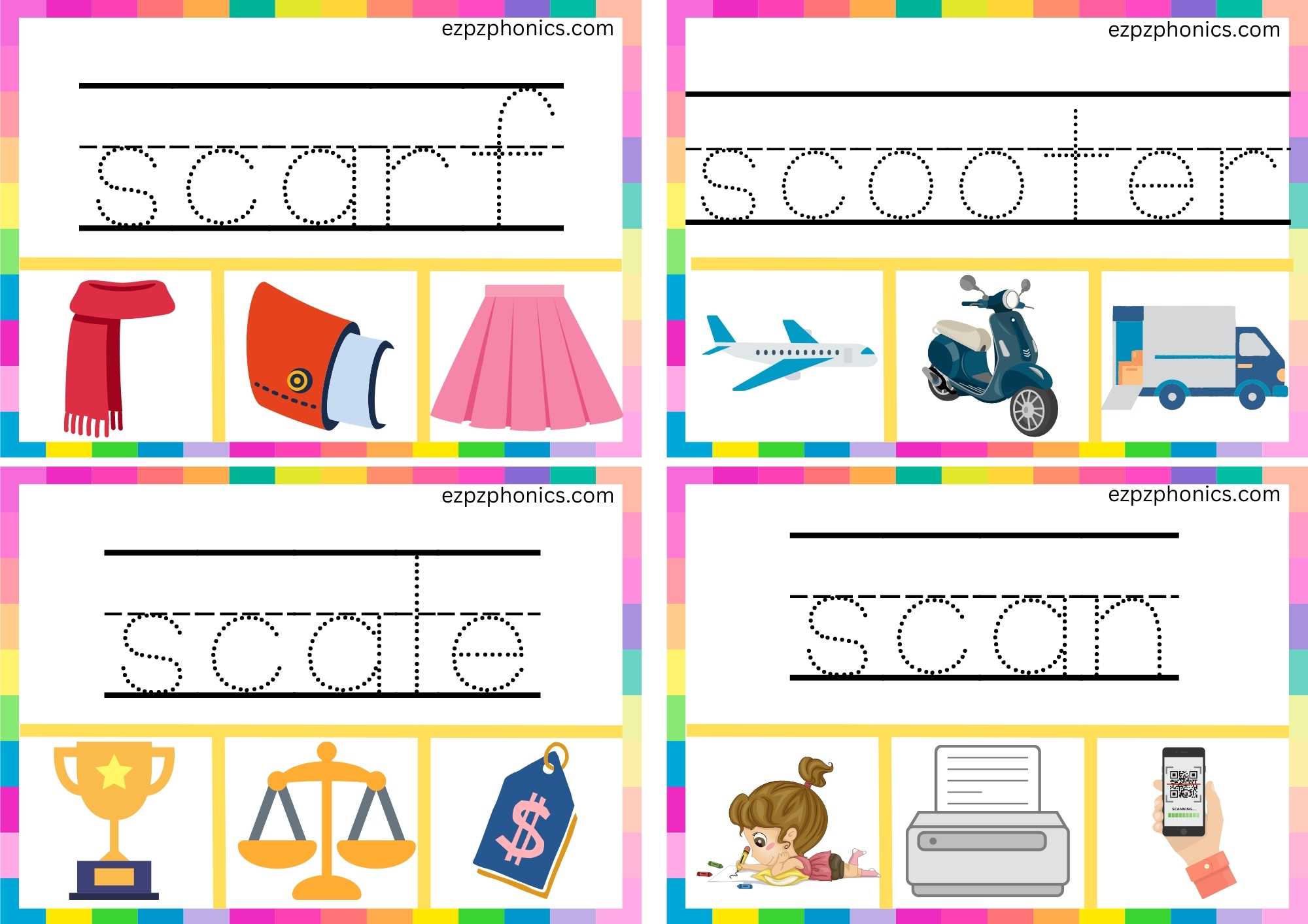 SC Beginning Blends Clip Cards Trace The Words And Clip The Correct Images Set 1